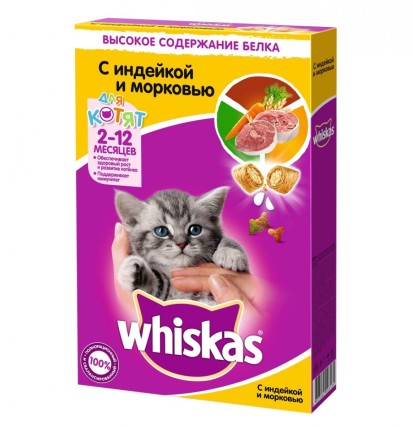 Вискас сухой корм для котят аппетитное ассорти с индейкой и морковью с молоком 350 гр.